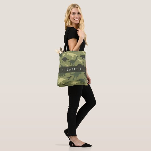 Dinosaurier Muster, Dinosaur Silhouette, Ihr Name Tasche (Am Model)