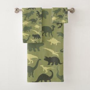 Dinosaurier-Muster, Dinosaurier-Silhouette, grüner Badhandtuch Set