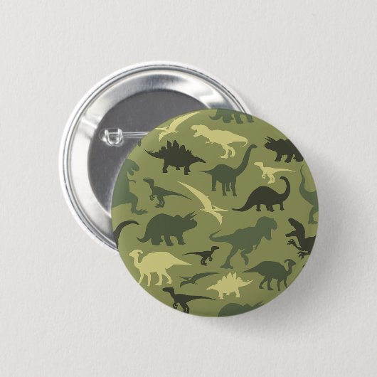 Dinosaurier-Muster, Dinosaurier-Silhouette, grüner Button (Vorne & Hinten)