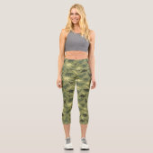Dinosaurier-Muster, Dinosaurier-Silhouette, grüner Capri Leggings (Vorderseite)