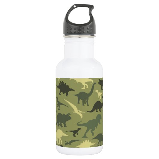 Dinosaurier-Muster, Dinosaurier-Silhouette, grüner Edelstahlflasche (Vorderseite)