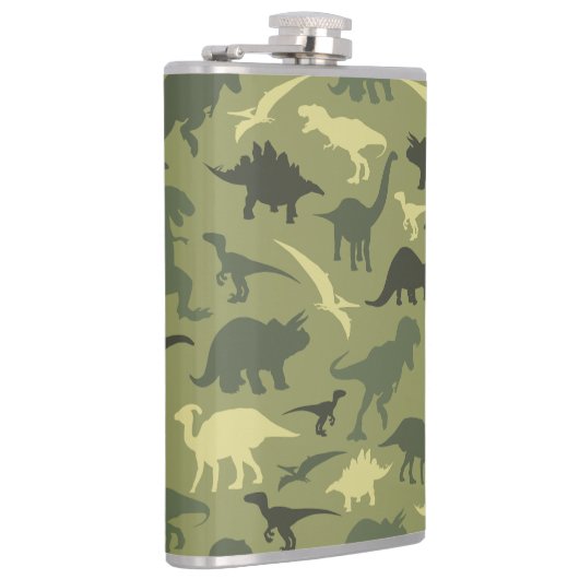 Dinosaurier-Muster, Dinosaurier-Silhouette, grüner Flachmann (Rechts)