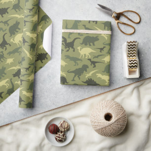 Dinosaurier-Muster, Dinosaurier-Silhouette, grüner Geschenkpapier