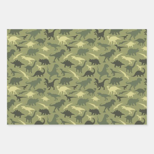 Dinosaurier-Muster, Dinosaurier-Silhouette, grüner Geschenkpapier Set (Vorderseite)