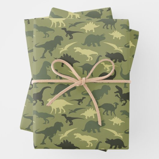 Dinosaurier-Muster, Dinosaurier-Silhouette, grüner Geschenkpapier Set (Beispiel)