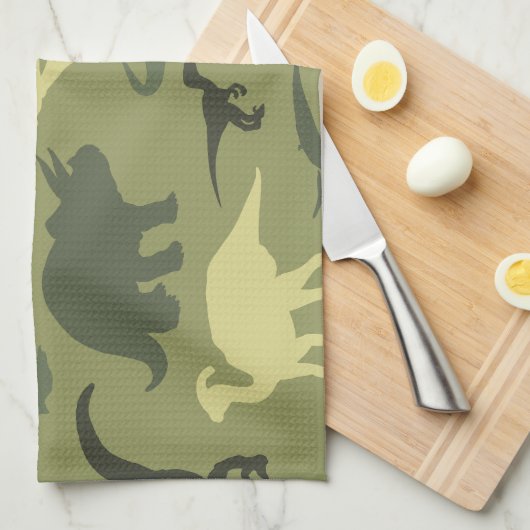 Dinosaurier-Muster, Dinosaurier-Silhouette, grüner Geschirrtuch (Viertel Falte)