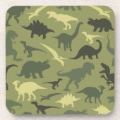 Dinosaurier-Muster, Dinosaurier-Silhouette, grüner Getränkeuntersetzer (Vorderseite)