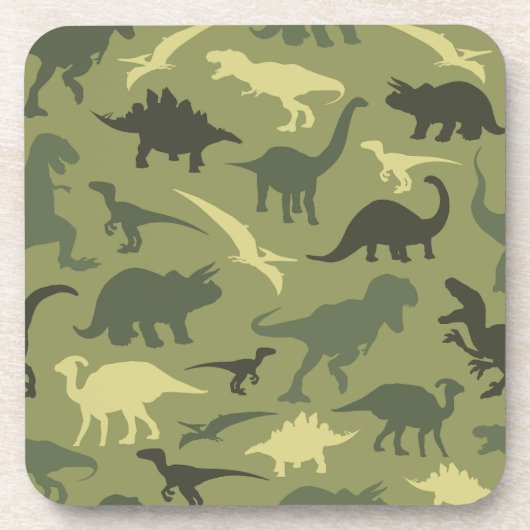 Dinosaurier-Muster, Dinosaurier-Silhouette, grüner Getränkeuntersetzer (Vorderseite)