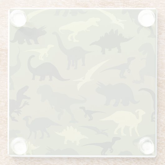 Dinosaurier-Muster, Dinosaurier-Silhouette, grüner Glasuntersetzer (Rückseite)