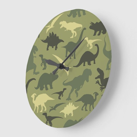 Dinosaurier-Muster, Dinosaurier-Silhouette, grüner Große Wanduhr (Winkel)