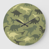 Dinosaurier-Muster, Dinosaurier-Silhouette, grüner Große Wanduhr (Vorderseite)