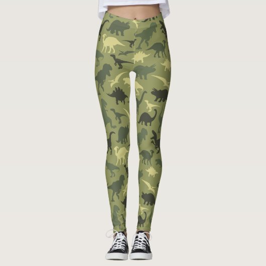 Dinosaurier-Muster, Dinosaurier-Silhouette, grüner Leggings (Vorderseite)