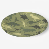 Dinosaurier-Muster, Dinosaurier-Silhouette, grüner Pappteller (Schrägansicht)