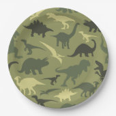 Dinosaurier-Muster, Dinosaurier-Silhouette, grüner Pappteller (Vorderseite)