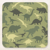 Dinosaurier-Muster, Dinosaurier-Silhouette, grüner Rechteckiger Pappuntersetzer (Vorderseite)