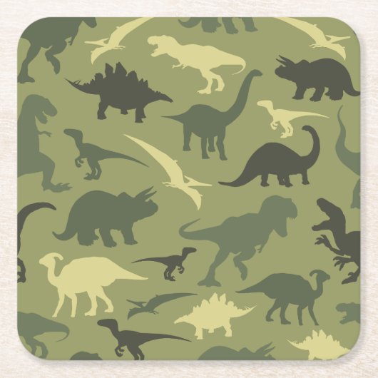 Dinosaurier-Muster, Dinosaurier-Silhouette, grüner Rechteckiger Pappuntersetzer (Vorderseite)