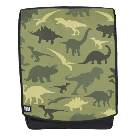 Dinosaurier-Muster, Dinosaurier-Silhouette, grüner Rucksack (Vorderseite)
