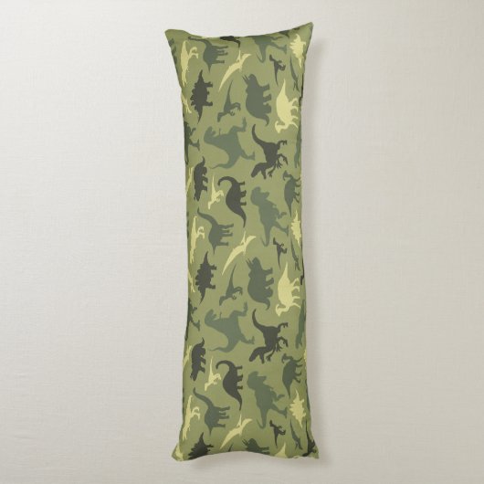 Dinosaurier-Muster, Dinosaurier-Silhouette, grüner Seitenschläferkissen (Rückseite (Vertikal))