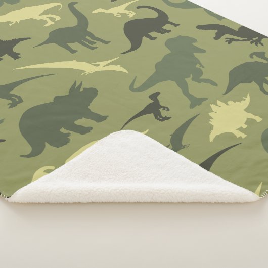 Dinosaurier-Muster, Dinosaurier-Silhouette, grüner Sherpadecke (3/4)