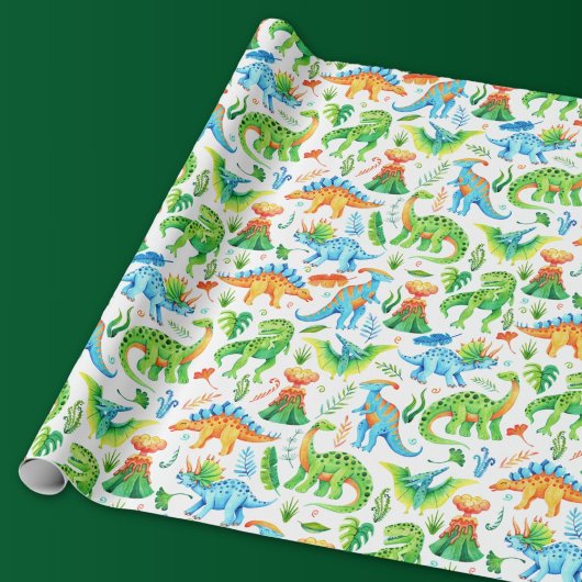 Dinosaurier-Muster grün, orange, blau Geschenkpapier