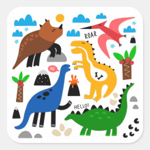 Dinosaurier-Muster Quadratischer Aufkleber