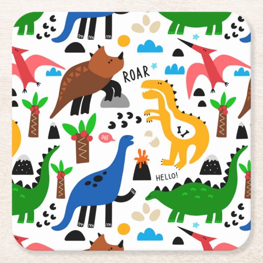 Dinosaurier-Muster Rechteckiger Pappuntersetzer (Vorderseite)