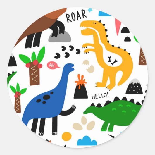 Dinosaurier-Muster Runder Aufkleber (Vorderseite)