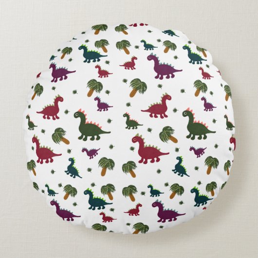 Dinosaurier-Muster Rundes Kissen (Vorderseite)