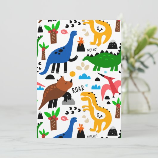 Dinosaurier-Muster Save The Date (Stehend Vorderseite)