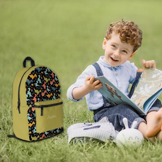 Dinosaurier-Muster schwarz gelb Limoner Name Bedruckter Rucksack