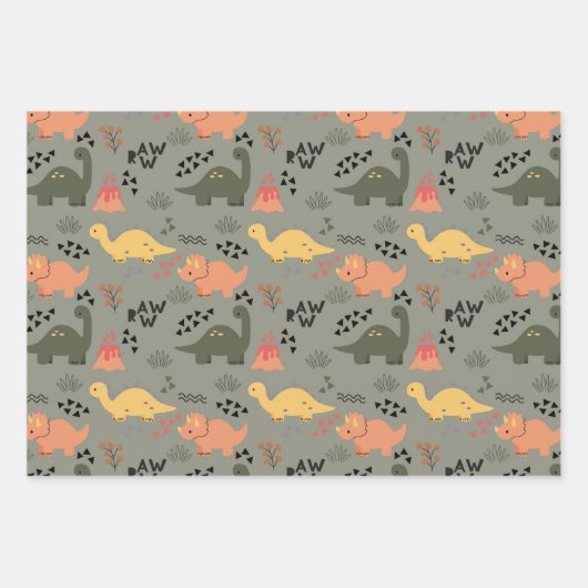 Dinosaurier-Musterkinder Geschenkpapier Set (Vorderseite 3)