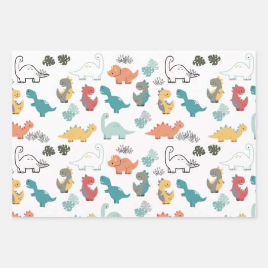 Dinosaurier-Musterkinder Geschenkpapier Set (Vorderseite)