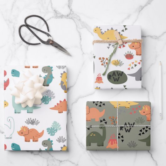 Dinosaurier-Musterkinder Geschenkpapier Set (Vorderseite)