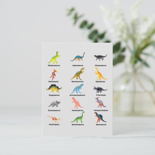 Dinosaurier - Namensliste Postkarte (Stehend Vorderseite)