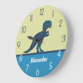 Dinosaurier Navy Blue Green Aquamarin Wall Clock Große Wanduhr (Winkel)