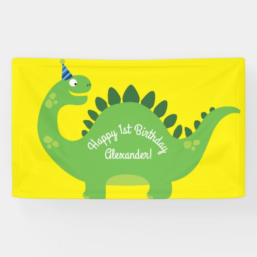 Dinosaurier Niedlich 1. Geburtstag Party Bannerdek Banner (Horizontal)