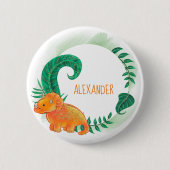 Dinosaurier Niedlich Bright | Orange Triceratops Button (Vorderseite)