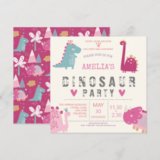 Dinosaurier niedlich-moderne rosa Geburtstagsparty Einladung