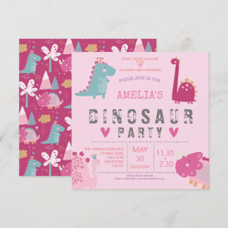 Dinosaurier niedlich-moderne rosa Geburtstagsparty Einladung