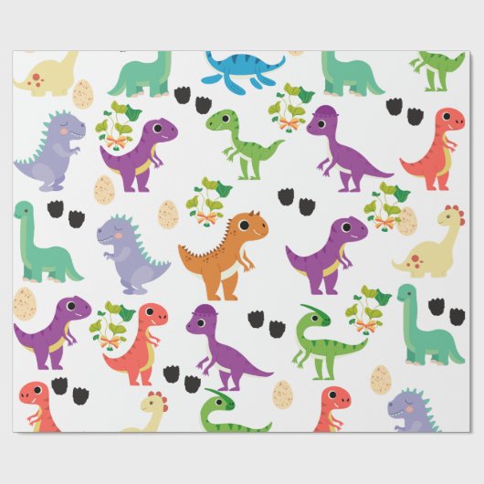 Dinosaurier Niedlich Wrapping Paper Geschenkpapier (Flach)