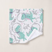 Dinosaurier, Niedliche Dinosaurier, Raumschiff, St Badhandtuch Set (Waschlappen)