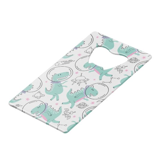 Dinosaurier, Niedliche Dinosaurier, Raumschiff, St Geldbeutel Flaschenöffner (Rückseite Schrägansicht)