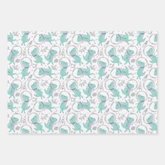 Dinosaurier, Niedliche Dinosaurier, Raumschiff, St Geschenkpapier Set (Vorderseite 3)