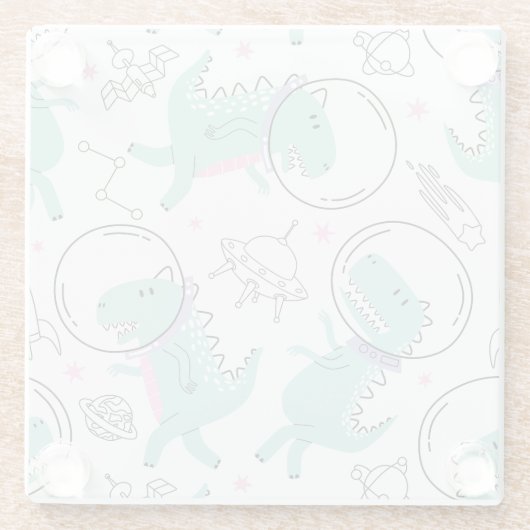 Dinosaurier, Niedliche Dinosaurier, Raumschiff, St Glasuntersetzer (Rückseite)