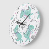 Dinosaurier, Niedliche Dinosaurier, Raumschiff, St Große Wanduhr (Winkel)