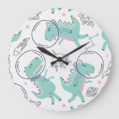 Dinosaurier, Niedliche Dinosaurier, Raumschiff, St Große Wanduhr (Vorderseite)