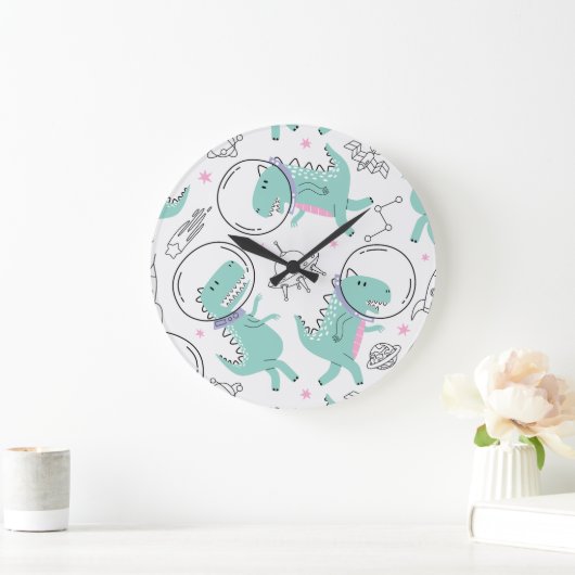 Dinosaurier, Niedliche Dinosaurier, Raumschiff, St Große Wanduhr (Zuhause)