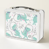 Dinosaurier, Niedliche Dinosaurier, Raumschiff, St Metall Brotdose (Rückseite)