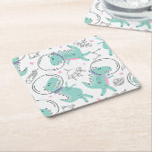 Dinosaurier, Niedliche Dinosaurier, Raumschiff, St Rechteckiger Pappuntersetzer (angewinkelt)