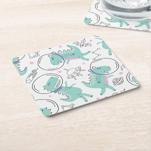 Dinosaurier, Niedliche Dinosaurier, Raumschiff, St Rechteckiger Pappuntersetzer (angewinkelt)